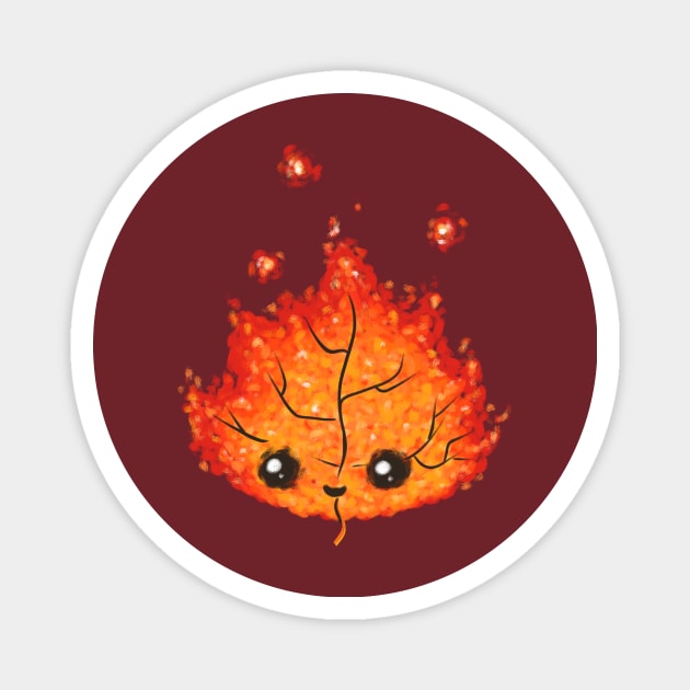 Fiery Autumn Leaf - Cute Autumn Leaf - Kawaii Autumn Leaf Magnet by perdita00